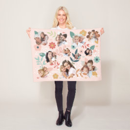 Blommigt Garden Flower Family Photo Ram Collage Fleecefilt