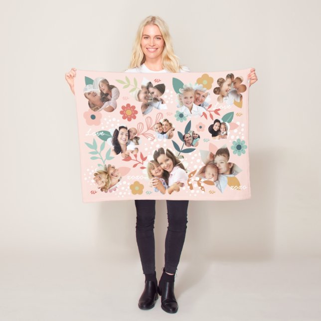 Blommigt Garden Flower Family Photo Ram Collage Fleecefilt (På plats)