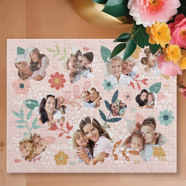 Blommigt Garden Flower Family Photo Ram Collage Pussel (Floral Garden Flower Family Photo Frame Collage Jigsaw Puzzle)