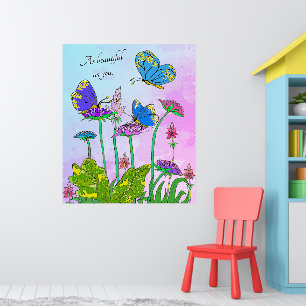 Blommigt Garden för blå och Lila Butterflies - nat Poster