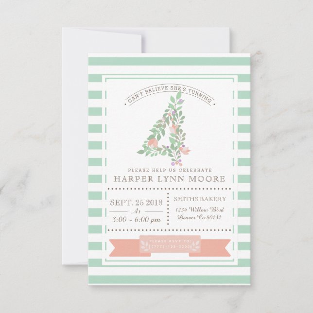 Blommigt Garden | Första Födelsedagsfest inbjudan (Framsida)