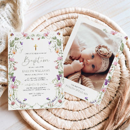 Blommigt Garden Girl Baptism och Christening Photo Inbjudningar