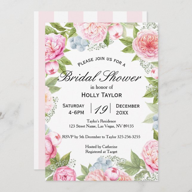 Blommigt Garden Inbjudningskort för möhippan (Fram/baksida)