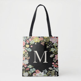 Blommigt Garden Monogram Black Shoulder Bag Tygkasse