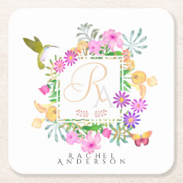 Blommigt Garden Monogram Underlägg Papper Kvadrat