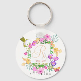 Blommigt Garden Monogram White Nyckelring
