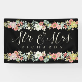 Blommigt Garden Mr. & Mrs. Bröllop Script Banner