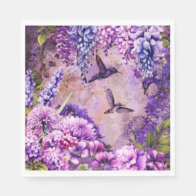 Blommigt Garden Napkin Hummingbird Wisteria Pappersservett (Framsidan)
