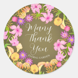 Blommigt Garden Olive Runt Klistermärke