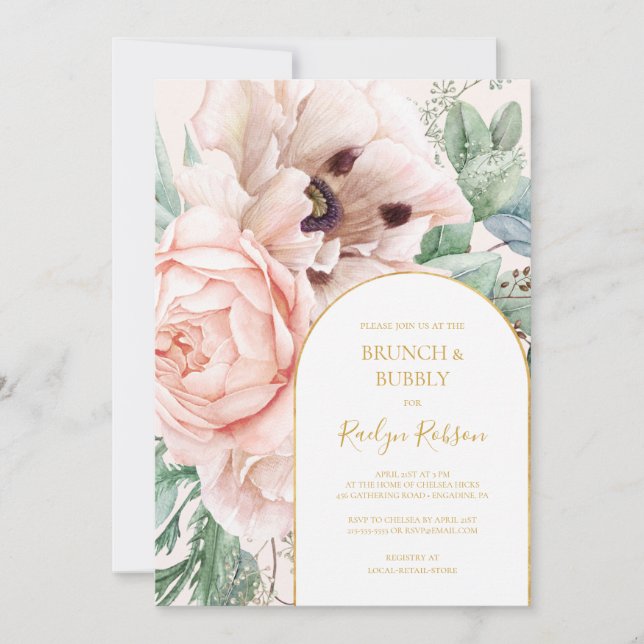  Blommigt Garden | Pastel Brunch och Bubly Inbjudningar (Framsida)