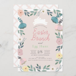 Blommigt Garden Rosa Bunny Påsk Brunch & Egg Hunt Inbjudningar