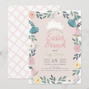 Blommigt Garden Rosa Bunny Påsk Brunch & Egg Hunt Inbjudningar
