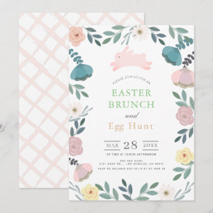 Blommigt Garden Rosa Bunny White Påsk Brunch Inbjudningar
