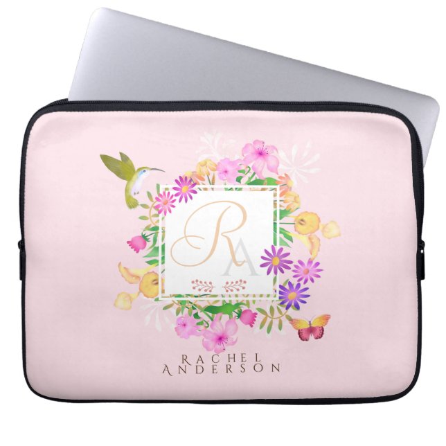 Blommigt Garden Rosa Monogram Laptop Fodral (Framsidan)