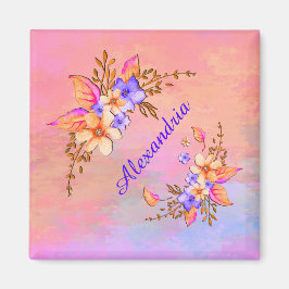 Blommigt Garden Rosa Watercolor Personalize Magnet