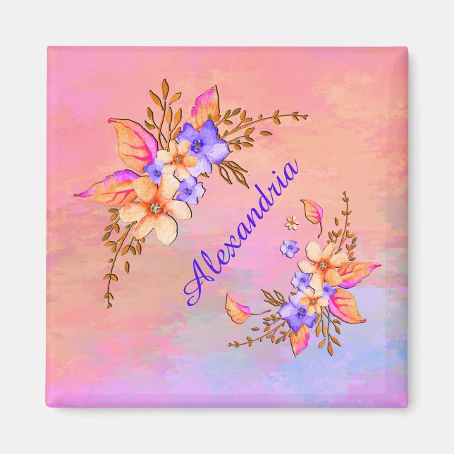 Blommigt Garden Rosa Watercolor Personalize Magnet (Framsidan)