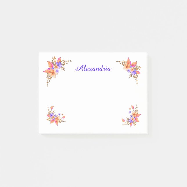 Blommigt Garden Rosa Watercolor Personalize Post-it Block (Framsida)