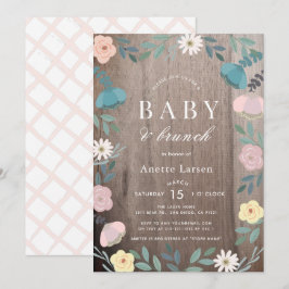 Blommigt Garden Rustic Wood Girl Brunch Baby Showe Inbjudningar