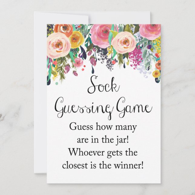 Blommigt Garden Sock Guessing Game Sign 5x7-tums S Inbjudningar (Framsida)