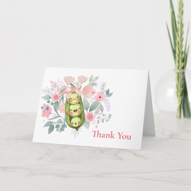 Blommigt Garden Sweet Pea in Pod Girl Baby Shower Tack Kort (Framsida)