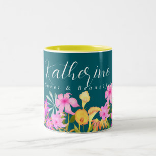 Blommigt Garden Teal Två-Tonad Mugg
