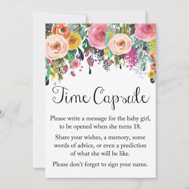 Blommigt Garden Time Capsule for Girl Sign 5x7’ St Inbjudningar (Framsida)
