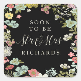 Blommigt Garden Wedding Mr & Mrs Stickers Fyrkantigt Klistermärke