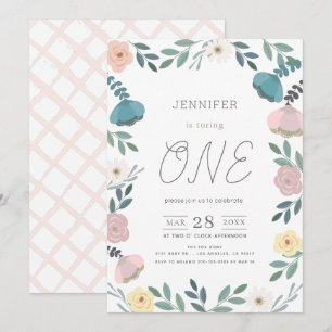 Blommigt Garden White GIrl 1:a födelsedagen Inbjudningar
