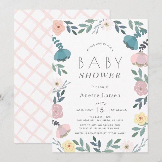 Blommigt Garden White Girl Baby Shower Inbjudningar (Fram/baksida)