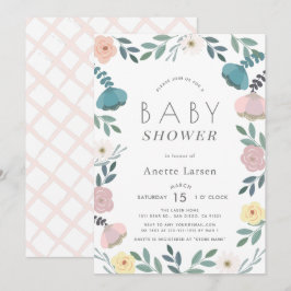 Blommigt Garden White Girl Baby Shower Inbjudningar