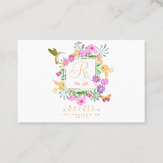 Blommigt Garden White Vågrät Visitkort (Framsida)