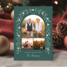 Blommigt Garland Arched 3 Photo Grönt-julkort Julkort