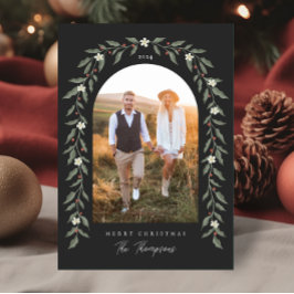 Blommigt Garland Arched Photo Black-julkort Julkort
