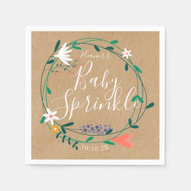 Blommigt Garland Baby Sprinkle/Shower Rustic Boho Pappersservett (Framsidan)