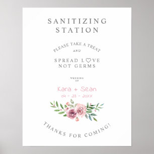 Blommigt Garland Bröllop Sanitizing Hand Gel Stati Poster