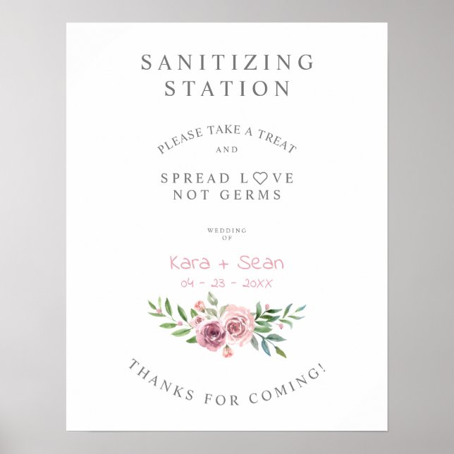 Blommigt Garland Bröllop Sanitizing Hand Gel Stati Poster (Framsidan)