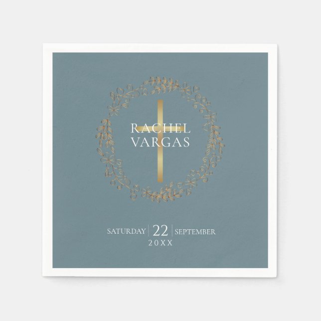 Blommigt Garland | Faux Gold Foil Baptism Pappersservett (Framsidan)