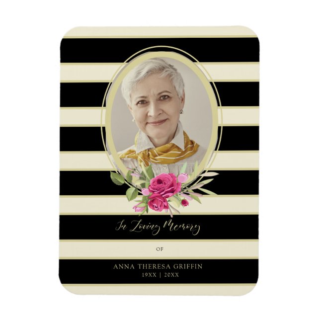 Blommigt Garland Memorial Loved Ones Golden & Blac Magnet (Vertikal)