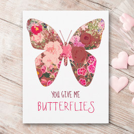 Blommigt ge me butterflies valentines day vykort