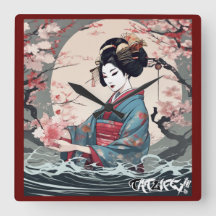 Blommigt Geisha Wall Clock