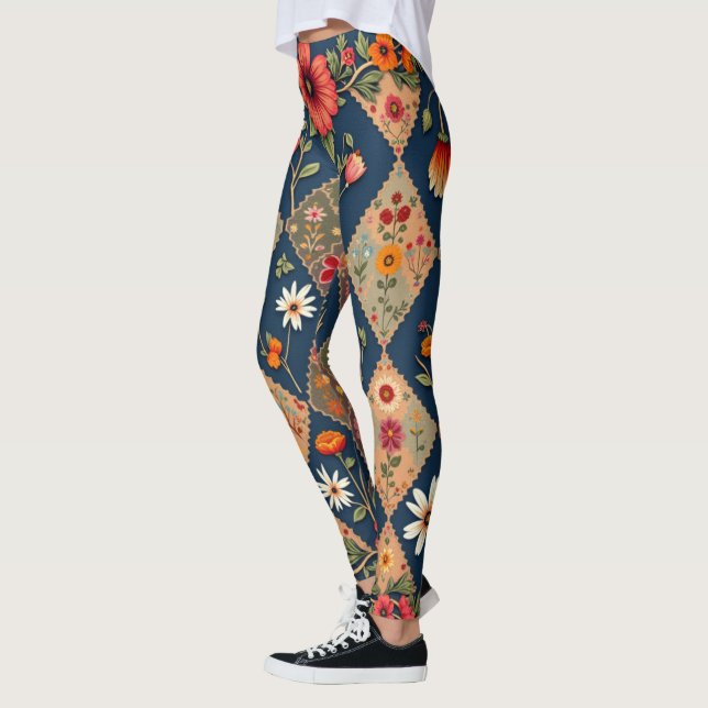 Blommigt Geometri: Vibrant AI-genererade balgings  Leggings (Vänster)