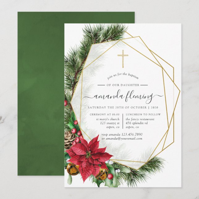 Blommigt Geometric Baptism eller julklapp Inbjudningar (Fram/baksida)