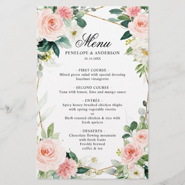  Blommigt Geometric Botanical Bröllop Menu (Framsida)