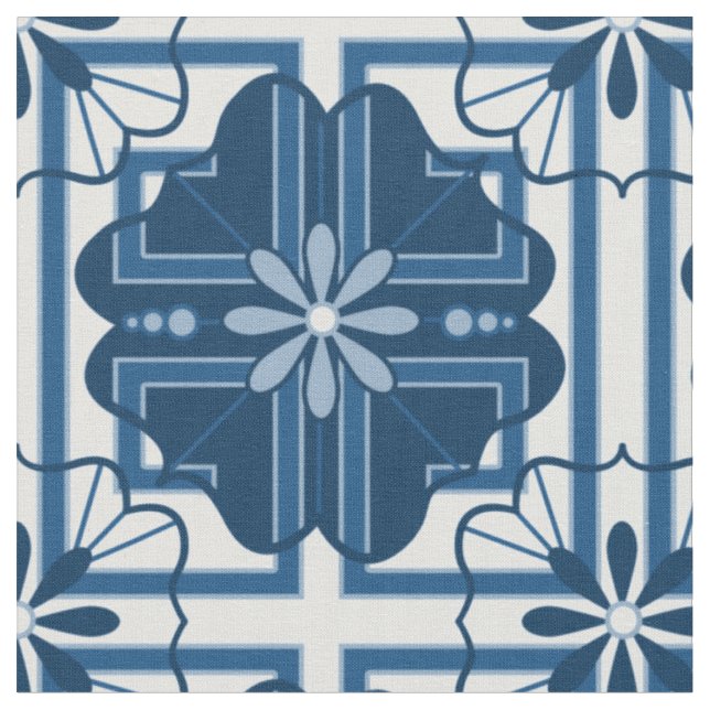 Blommigt Geometric Classic Blue Tyg (Närbild)