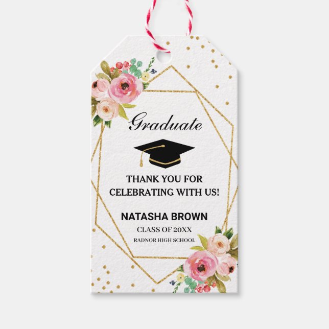 Blommigt Geometric Guld Glitter Studenten favor Presentetikett (Framsidan)