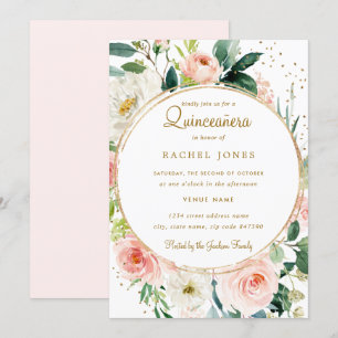 Blommigt Geometric Guld Quinceanera Inbjudan