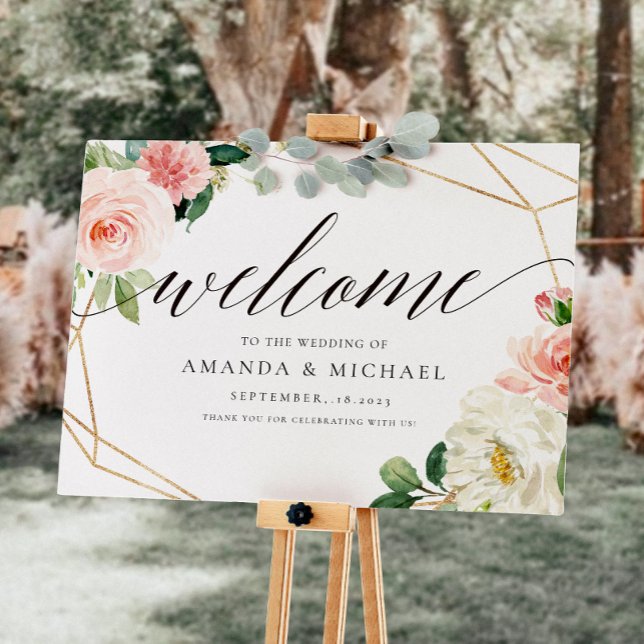  Blommigt Geometric Welcome Bröllop Sign Poster (Skapare uppladdad)
