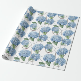 Blommigt Geometrics - Blue & White Hydrangeas Presentpapper