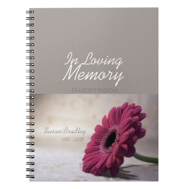 Blommigt Gerbera Funeral Memorial Guestbook SpNB Anteckningsbok (Framsidan)