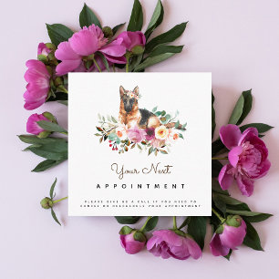 Blommigt German Shepherd Salon Möte Reminder Fyrkantigt Visitkort